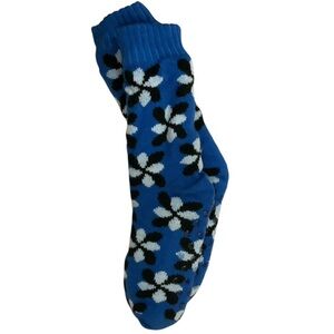 Floral Patterned Blue Women's Slipper Socks